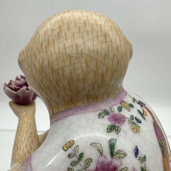 Vintage Chinoiserie Porcelain Ceramic Monkey Baby Lotus Flower People Rep China - Picture 13 of 16